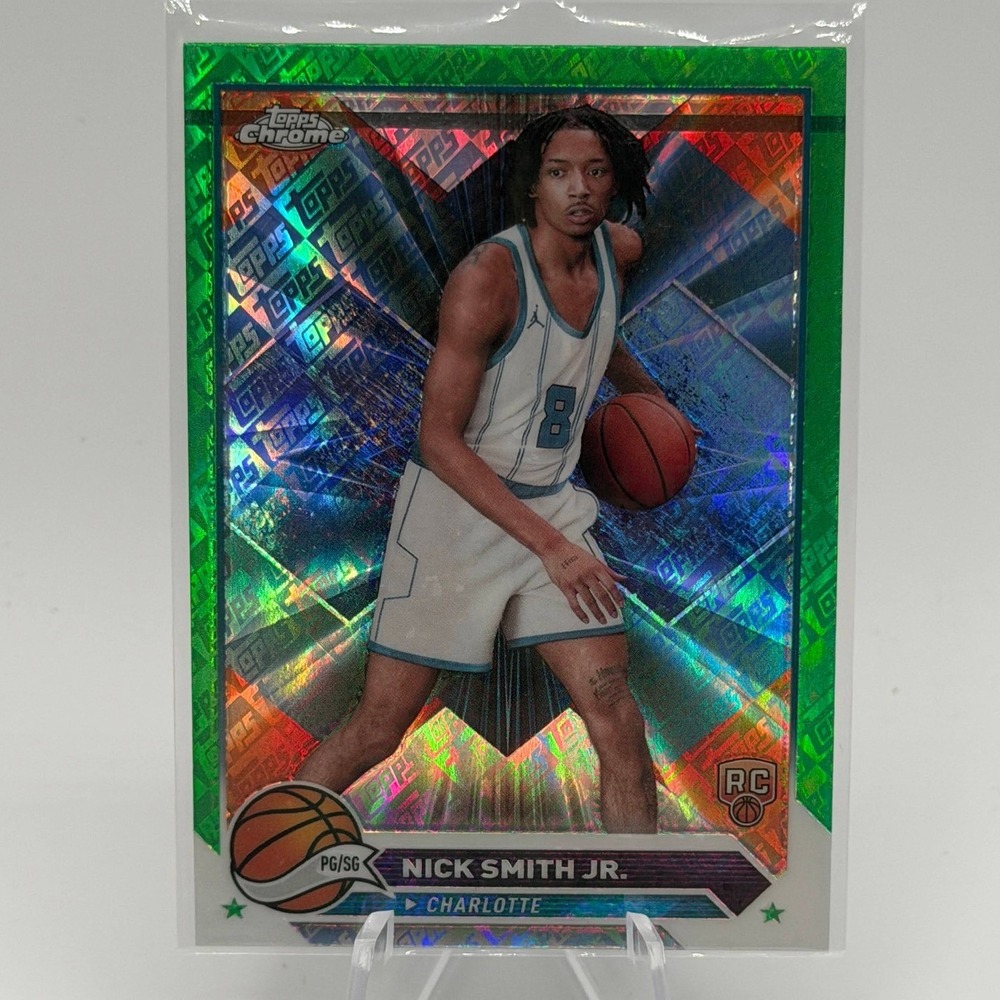 Nick Smith Jr Green Logo Refractor 2023-24 Topps Chrome 86 NBA Charlotte Hornets